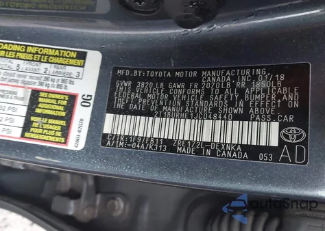 2018 Toyota Corolla Le z USA, uszkodzony, nr VIN 2T1BURHE1JC048440